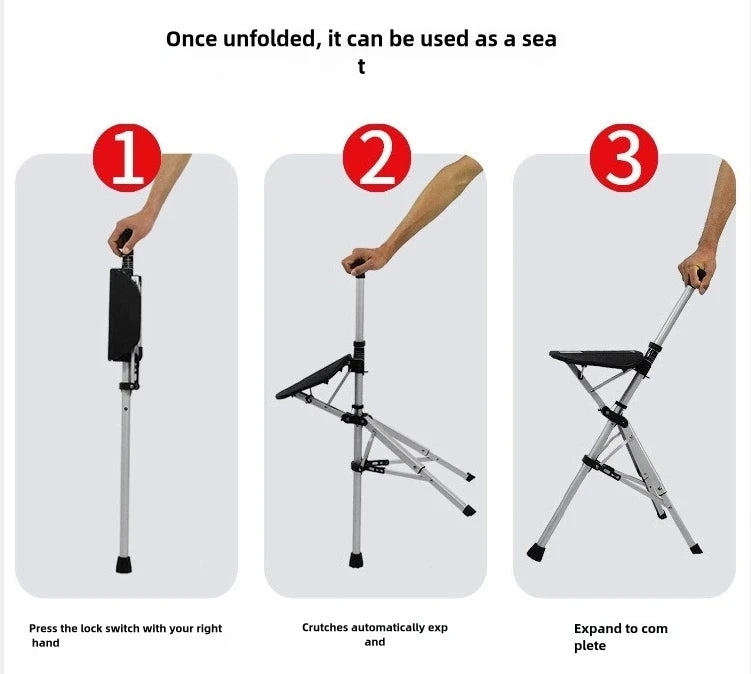2-In-1 Portable Folding Cane And Chair For Outdoor Use