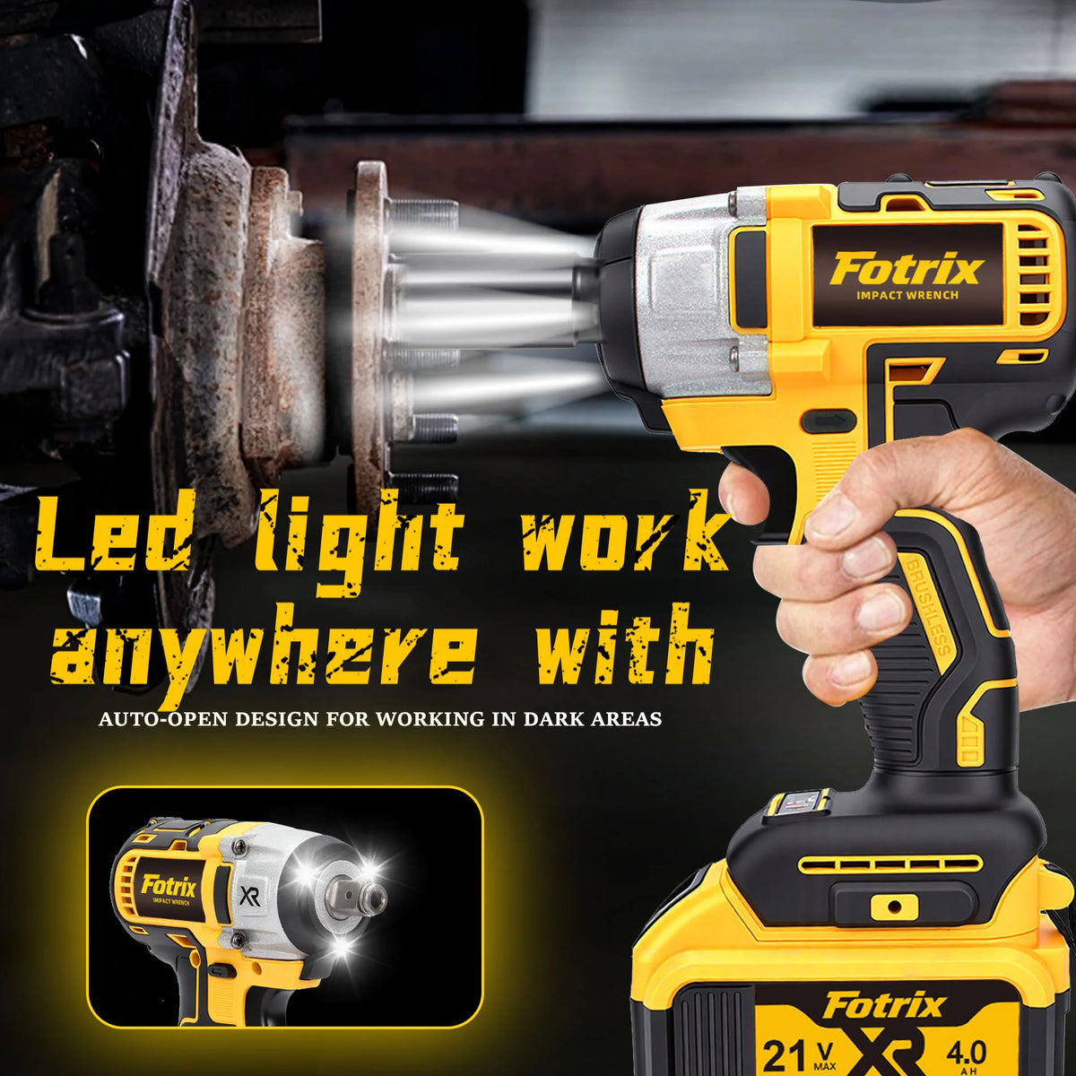 Cordless Brushless Impact Wrench 900 Nm 665 Ft Lbs With 2 Batteries