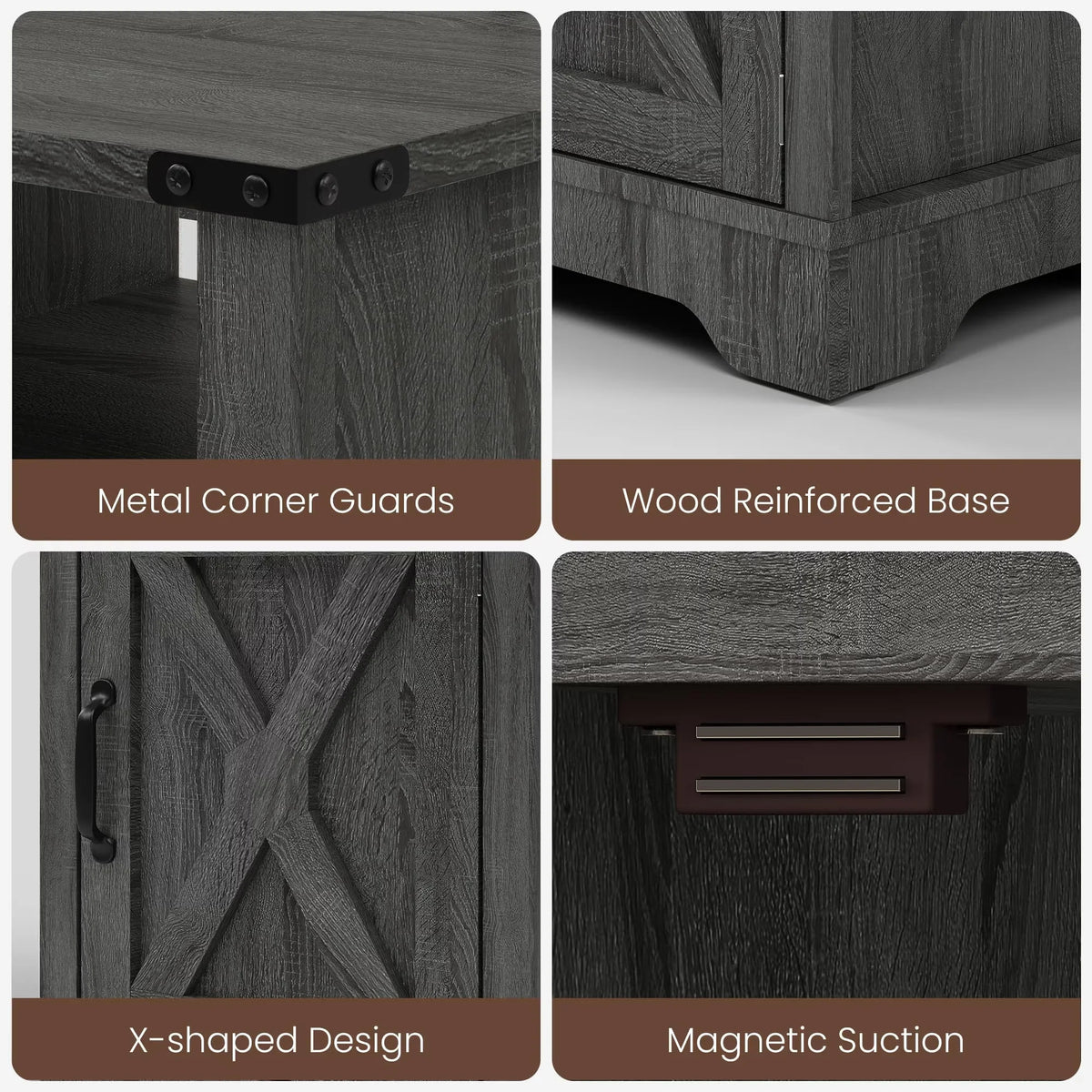 LED Nightstand With USB Charging Station, Farmhouse Wood Storage Table