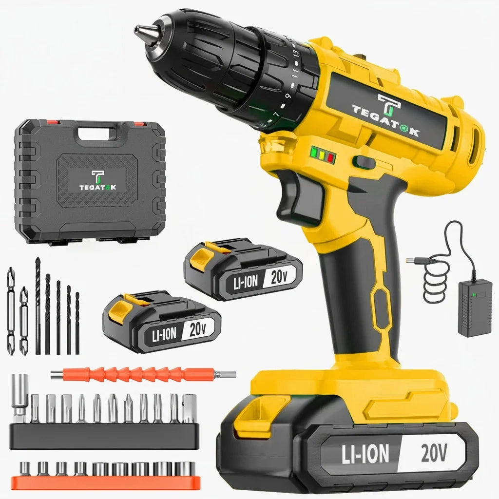 TEGATOK 45N.M Electric Impact Drill 20V Battery Included LED Two Speed