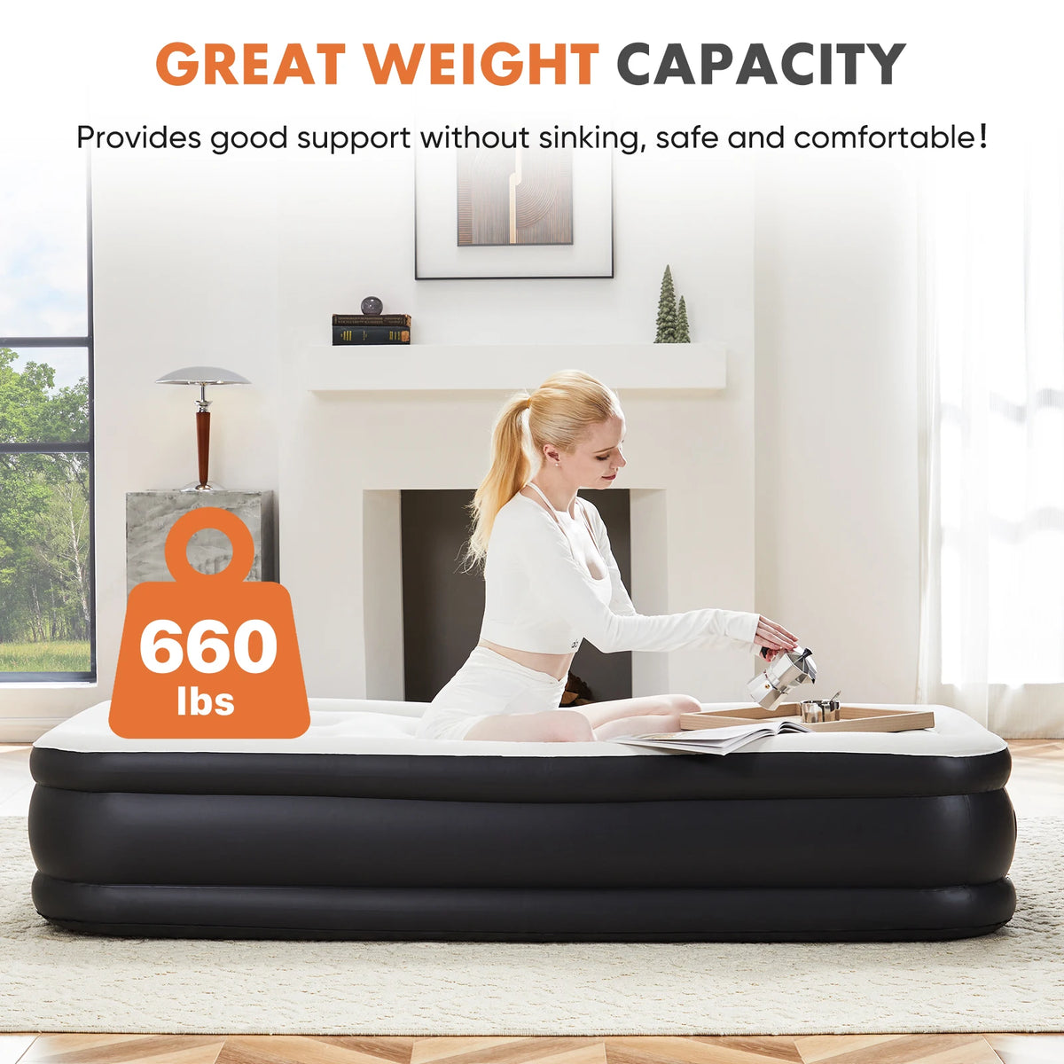 JHK Air Mattress With Non Slip Bottom And 660 Lb Capacity