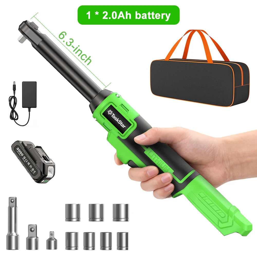 TaskStar 21V Cordless Ratchet Wrench Three Eighths Drive With Two Batteries
