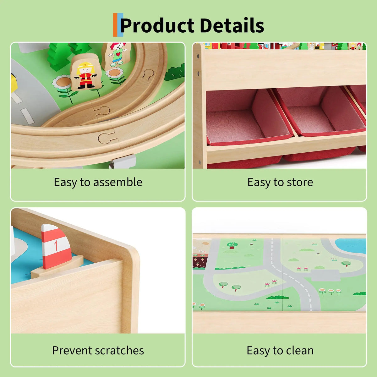 HiMISS Wooden Kids Train Table Set With Tracks And Storage