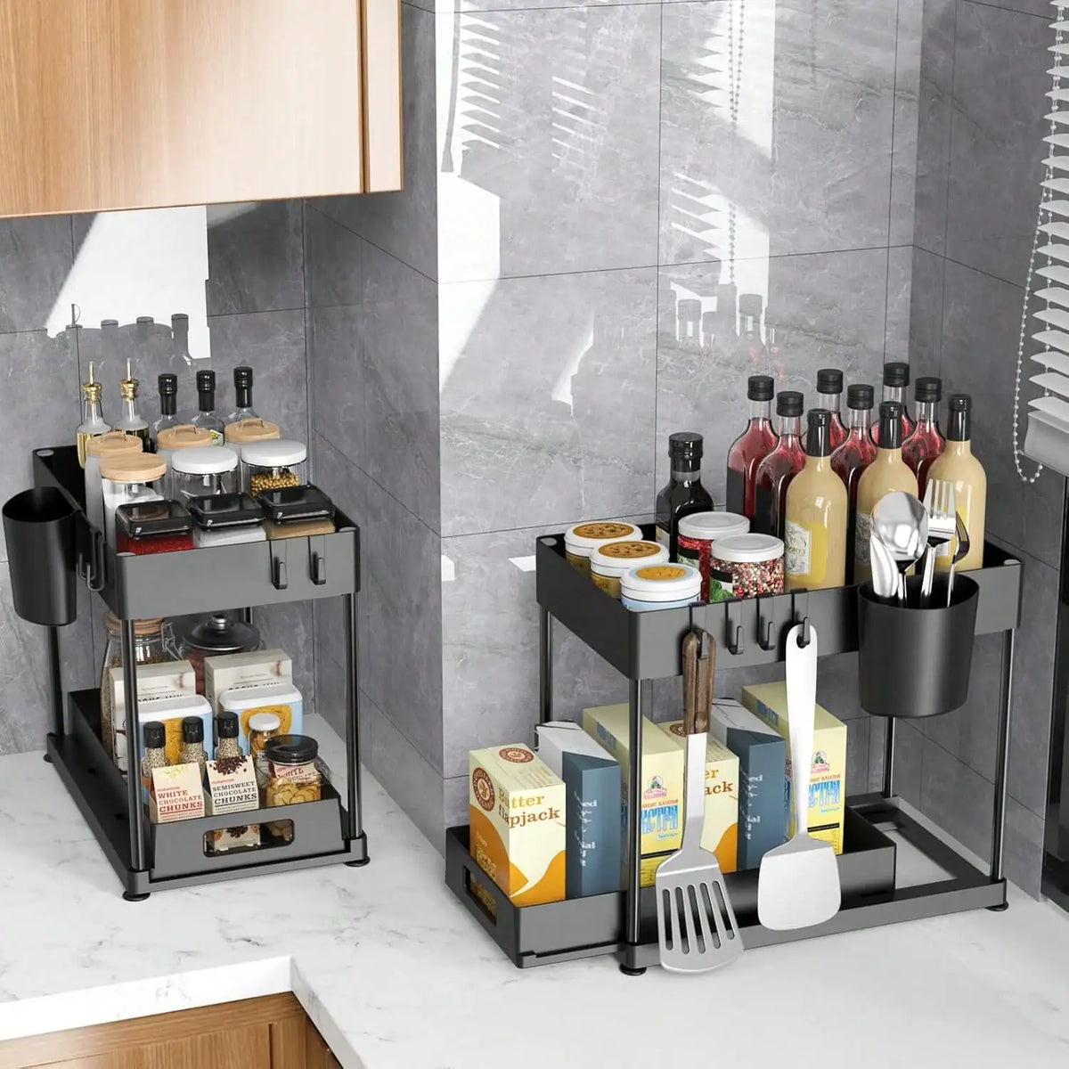 Under Sink Organizer With Sliding Pull Out Shelves For Kitchen And Bathroom