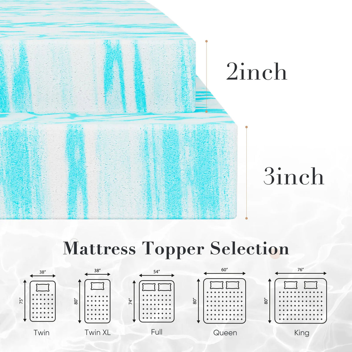 JHK Gel Memory Foam Mattress Topper Offers Cool Breathable Comfort