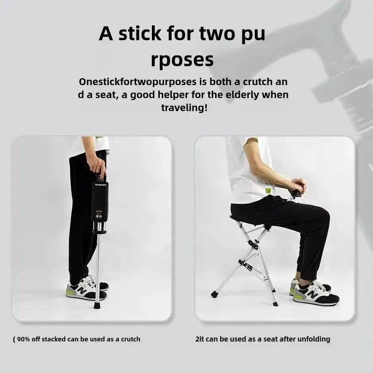 2-In-1 Portable Folding Cane And Chair For Outdoor Use