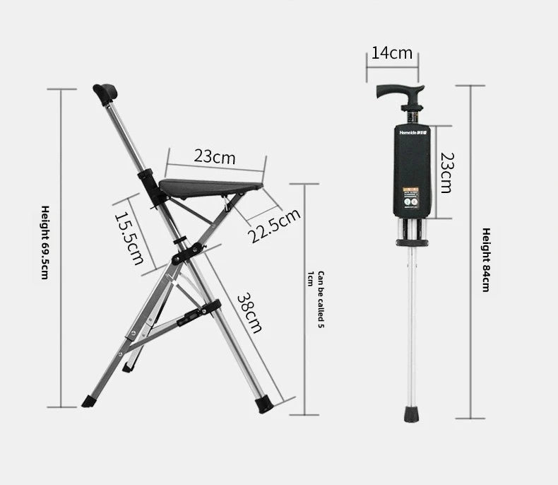 2-In-1 Portable Folding Cane And Chair For Outdoor Use