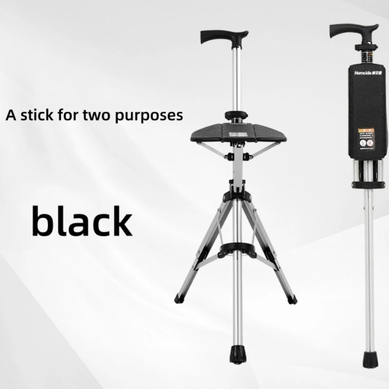 2-In-1 Portable Folding Cane And Chair For Outdoor Use