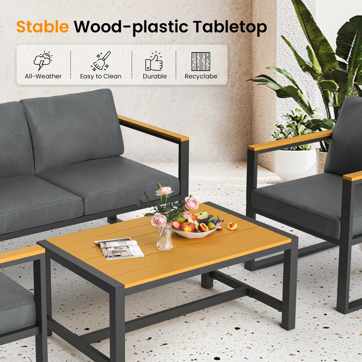 Outdoor Four-Piece Patio Set With Metal Frame And Coffee Table
