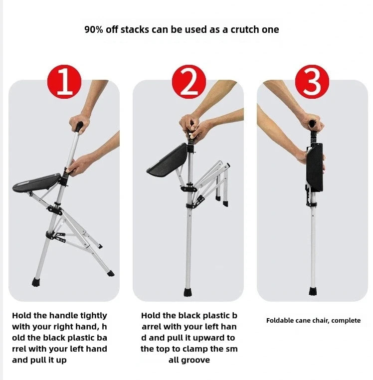 2-In-1 Portable Folding Cane And Chair For Outdoor Use