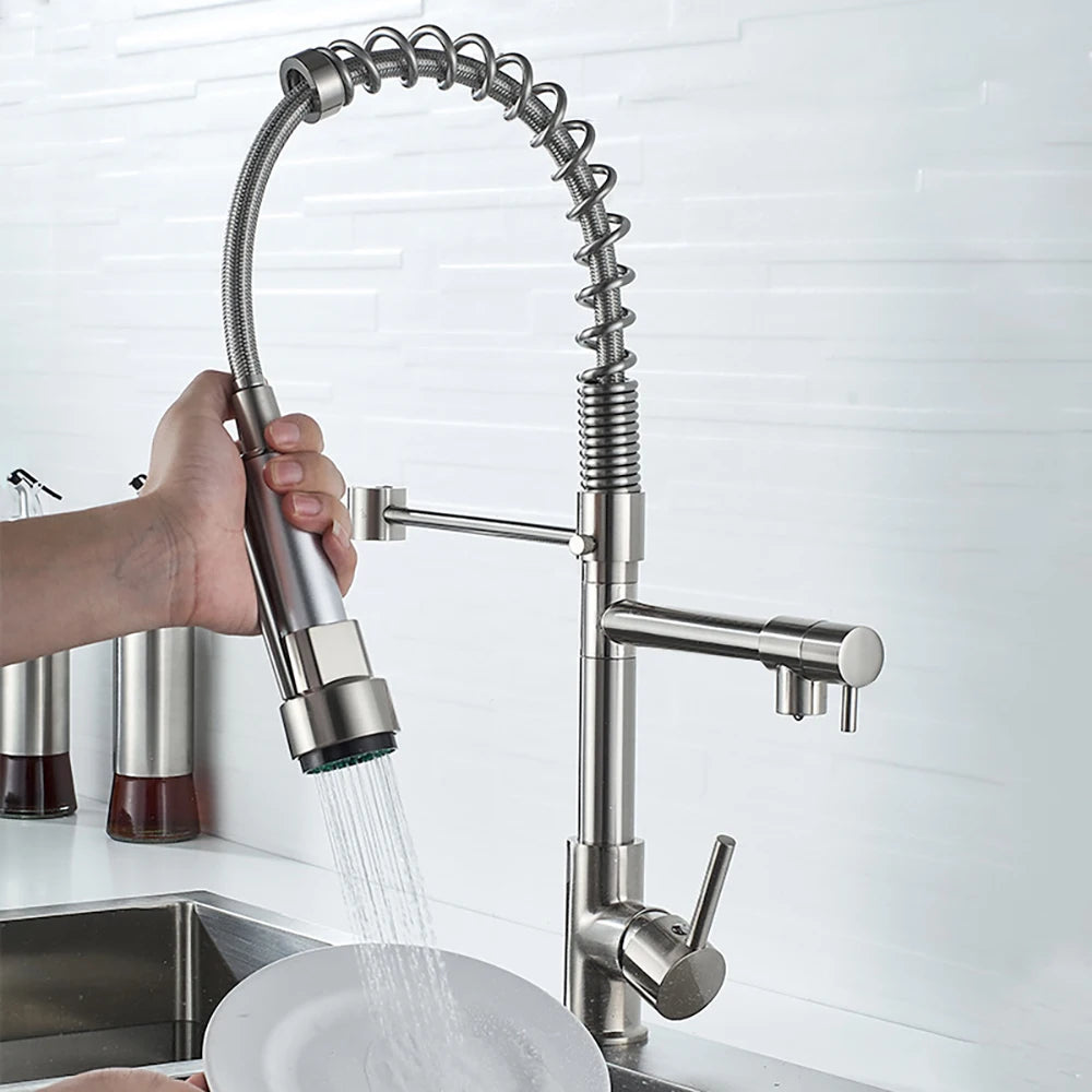 DQOK PullDown Kitchen Faucet Dual Handle Hot And Cold Water