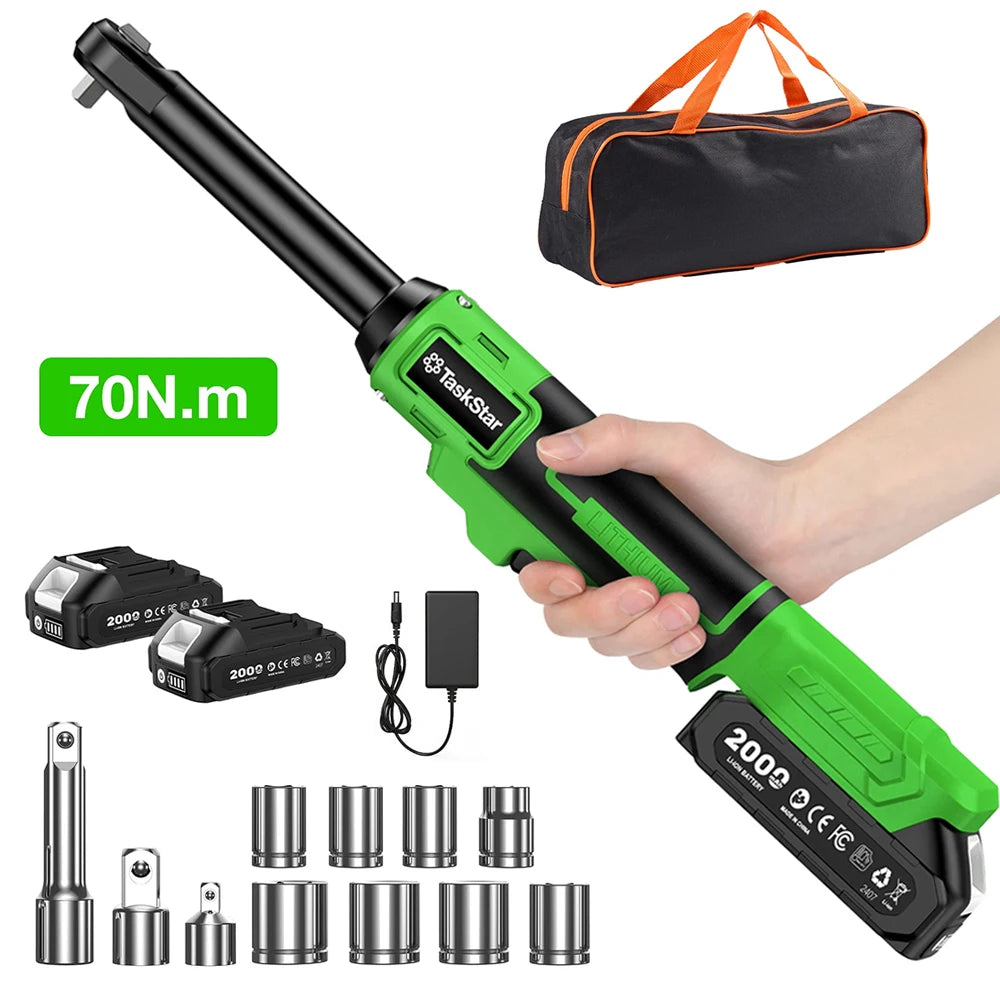 TaskStar 21V Cordless Ratchet Wrench Three Eighths Drive With Two Batteries