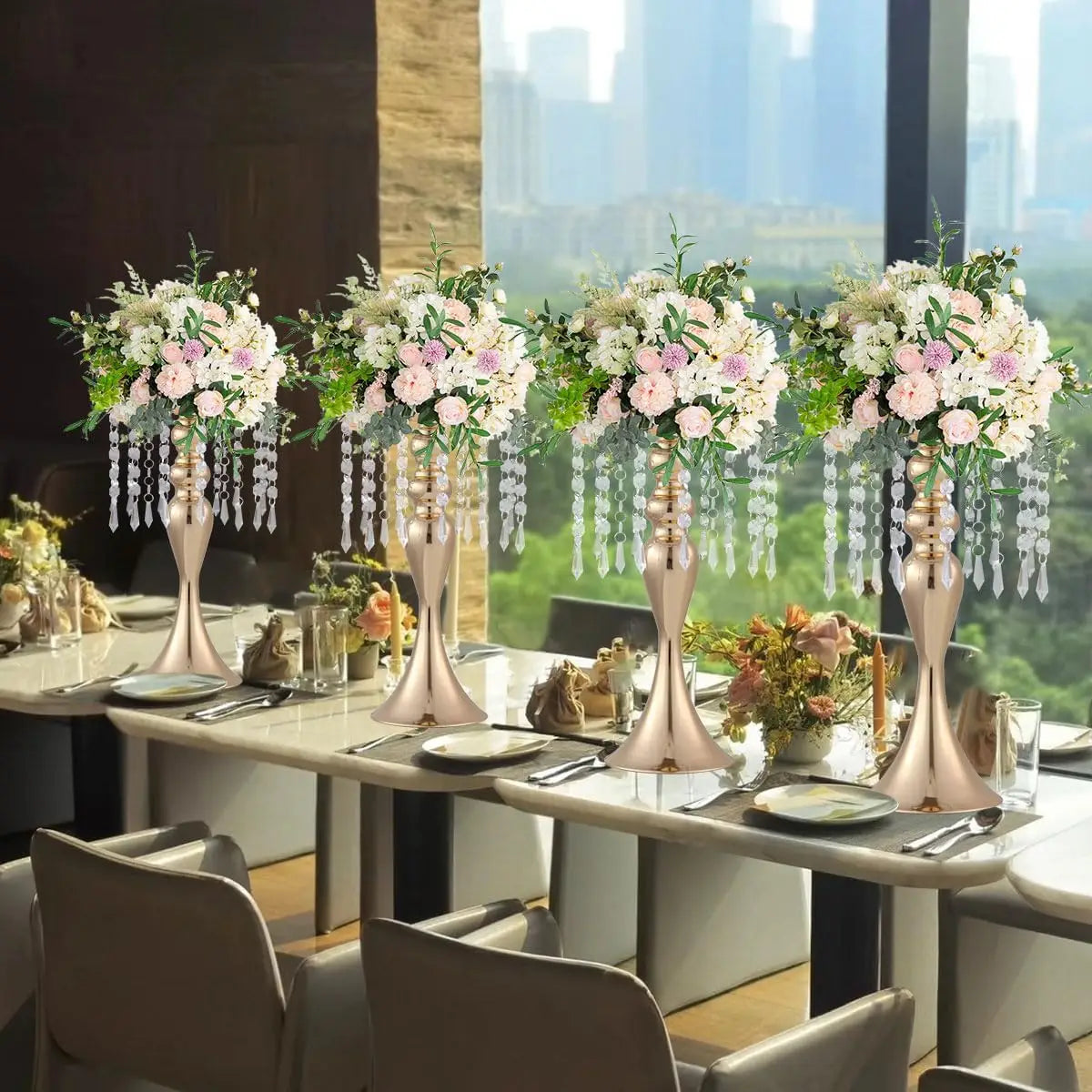 Vincigant Metal Flower Stands With Crystal Beads Wedding Centerpieces