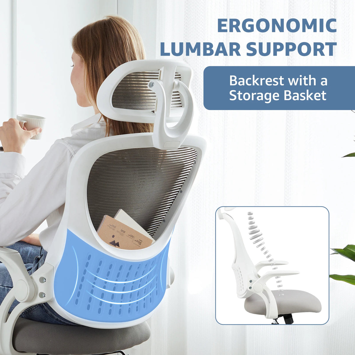 JHK Ergonomic Mesh Office Chair With Lumbar Support And Headrest