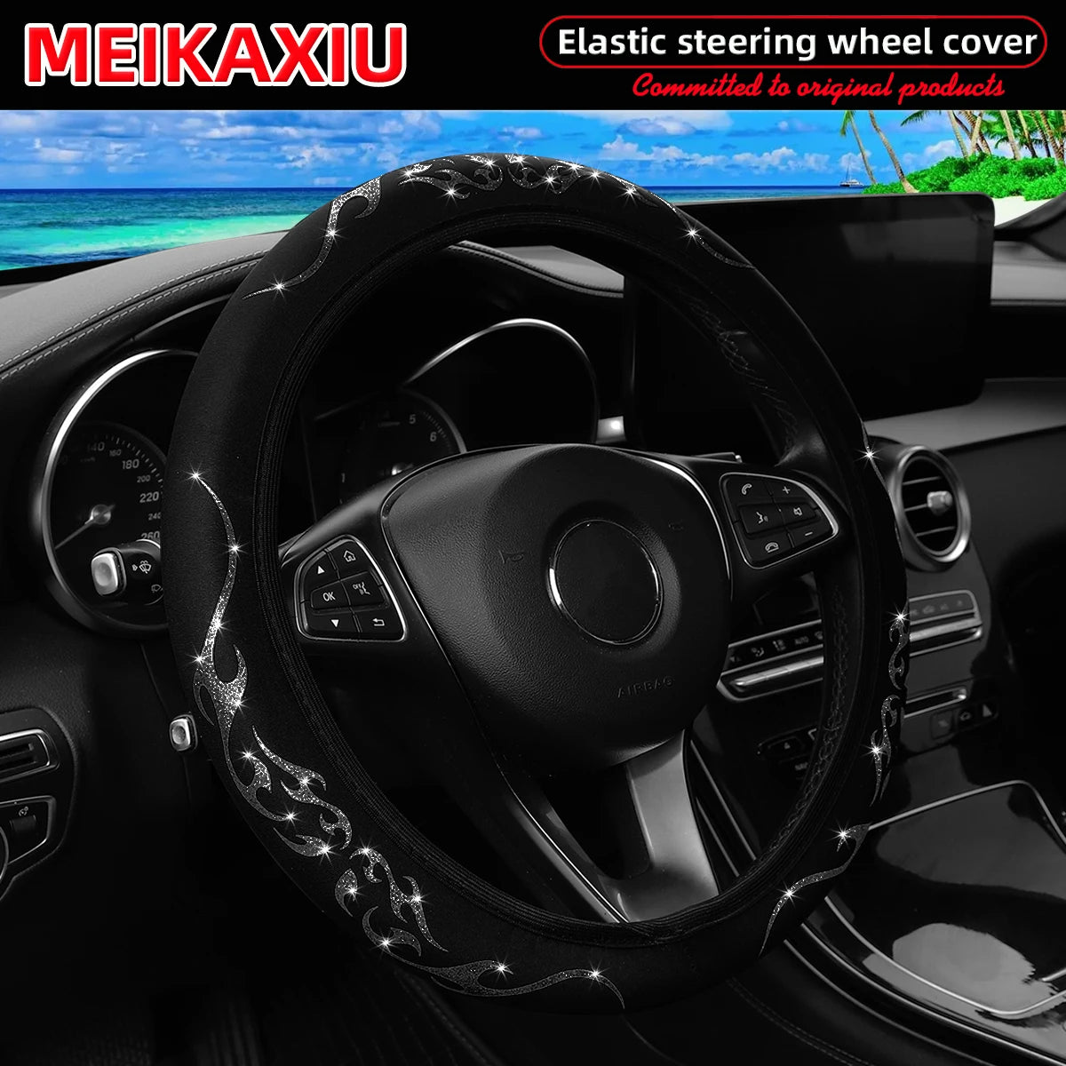 Meikaxiu Bling Flame Totem Steering Wheel Cover For Cars