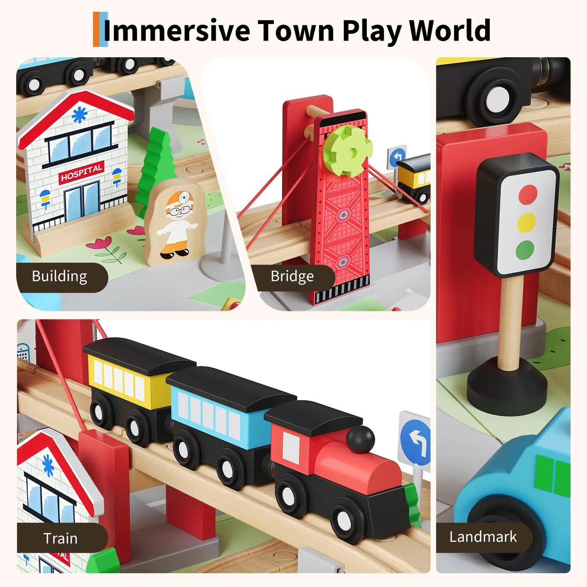 HiMISS Wooden Kids Train Table Set With Tracks And Storage
