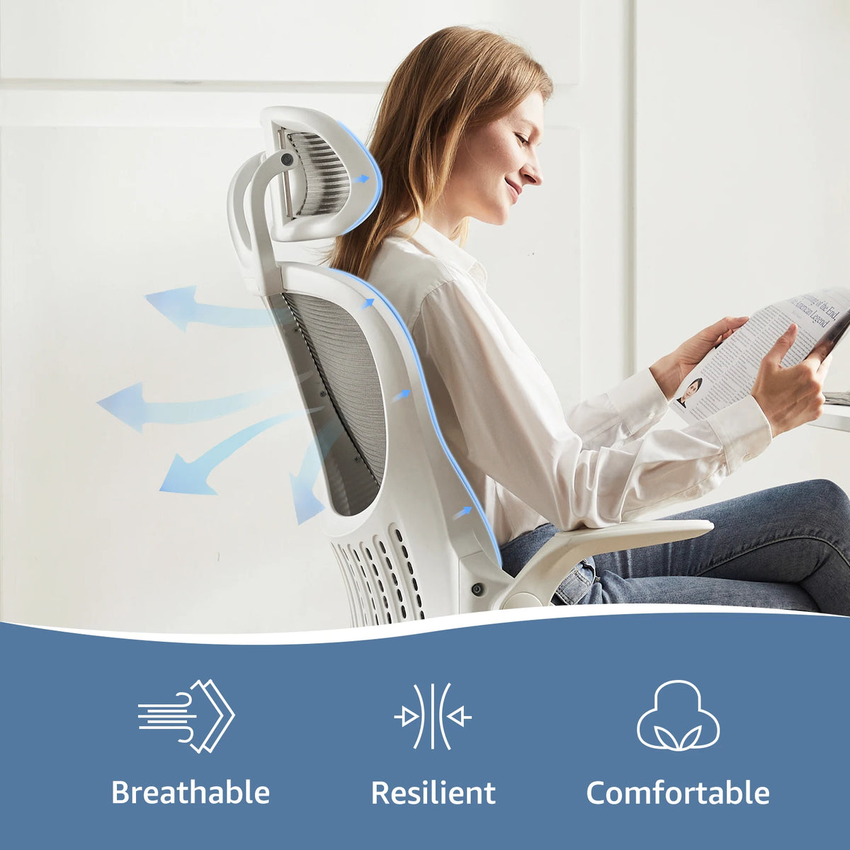 JHK Ergonomic Mesh Office Chair With Lumbar Support And Headrest