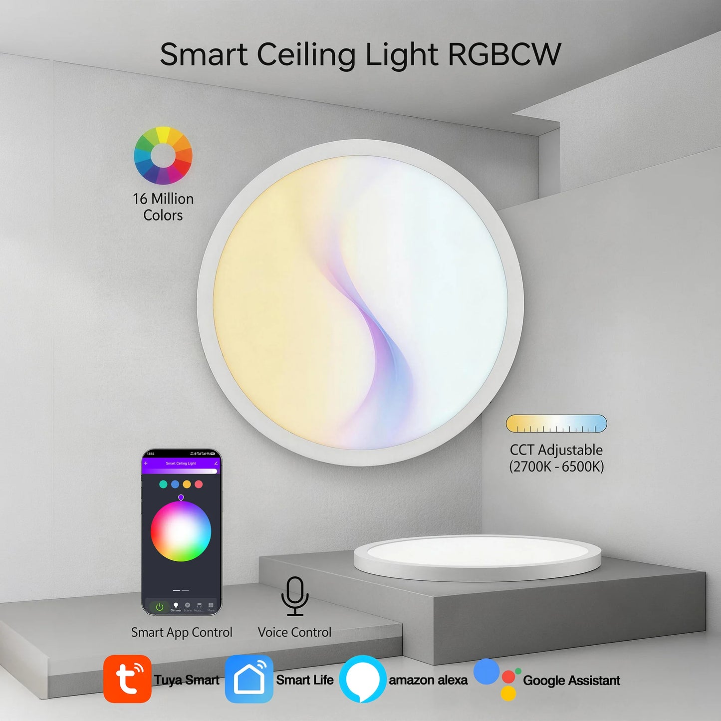 Tuaaryii Smart RGB Ceiling Light With Music Sync AI Modes