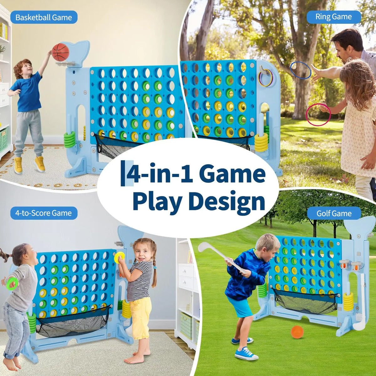 HiMISS Adjustable Four In A Row Game With Ring Toss