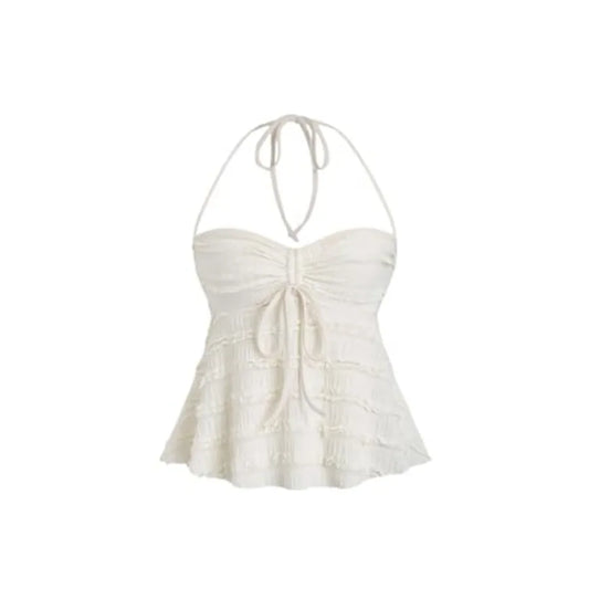 SOLY HUX Women Peplum Halter Crop Top Spaghetti Strap Cami
