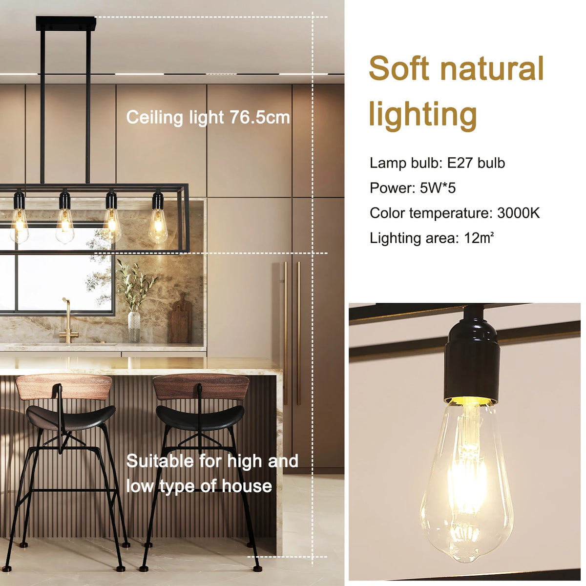 Industrial Iron Pendant Ceiling Light For Kitchen Island Dining Room