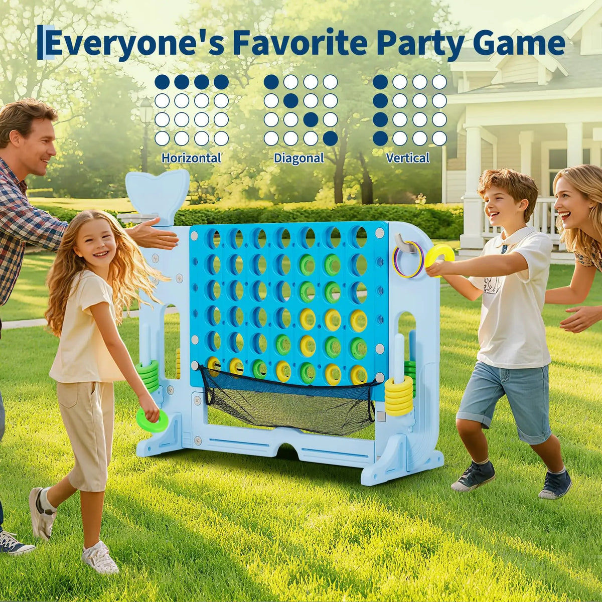 HiMISS Adjustable Four In A Row Game With Ring Toss