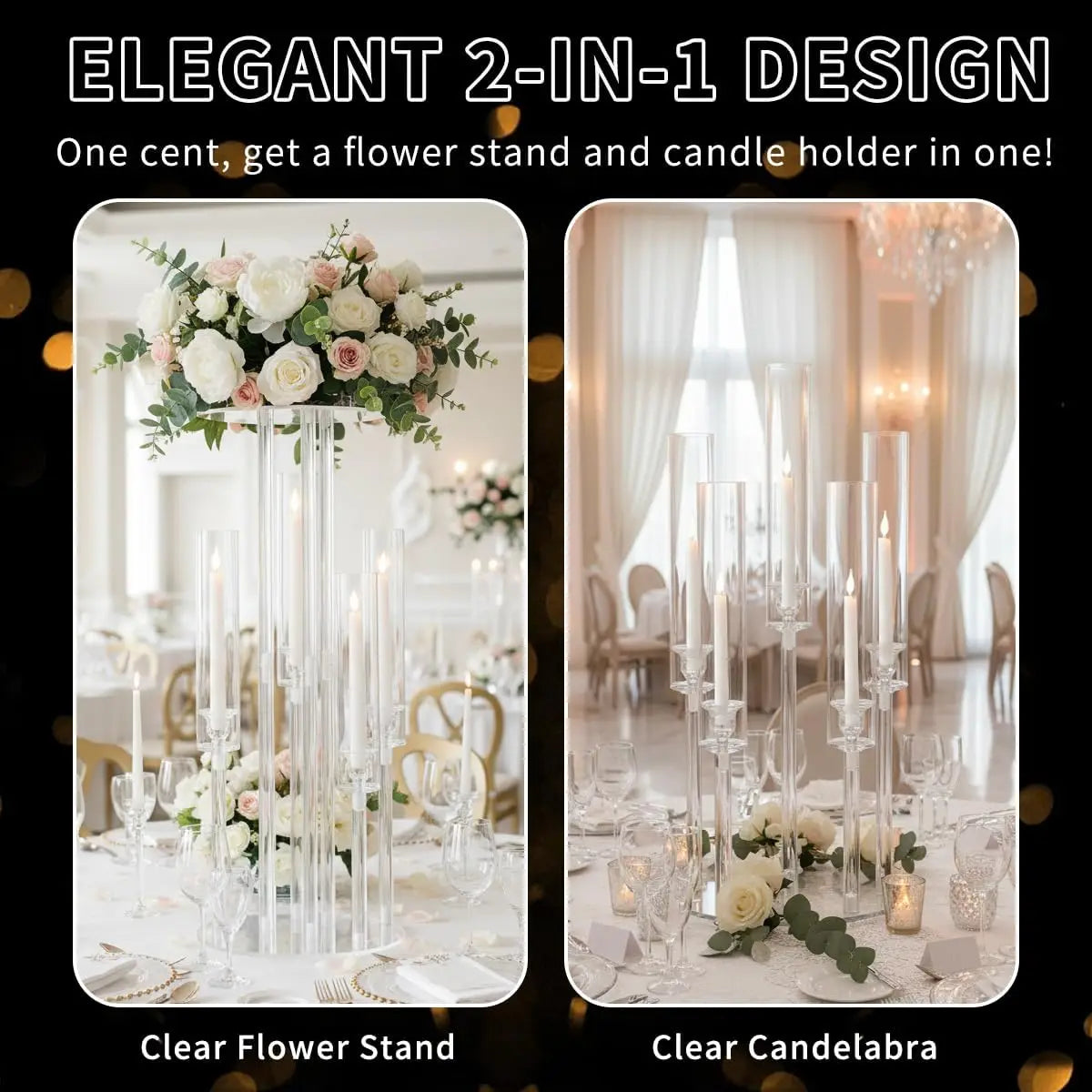 Vincigant Five Arm Acrylic Candelabra Decorative Centerpiece For Wedding