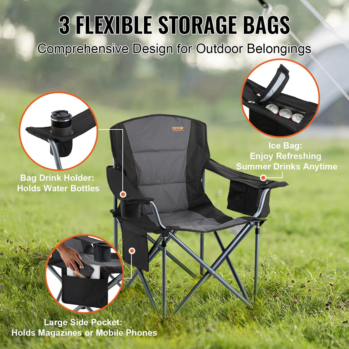 SucceBuy Ultralight Folding Camping Chair 350lb Capacity Portable Outdoor Seat
