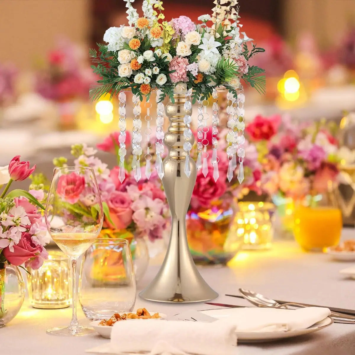 Vincigant Metal Flower Stands With Crystal Beads Wedding Centerpieces