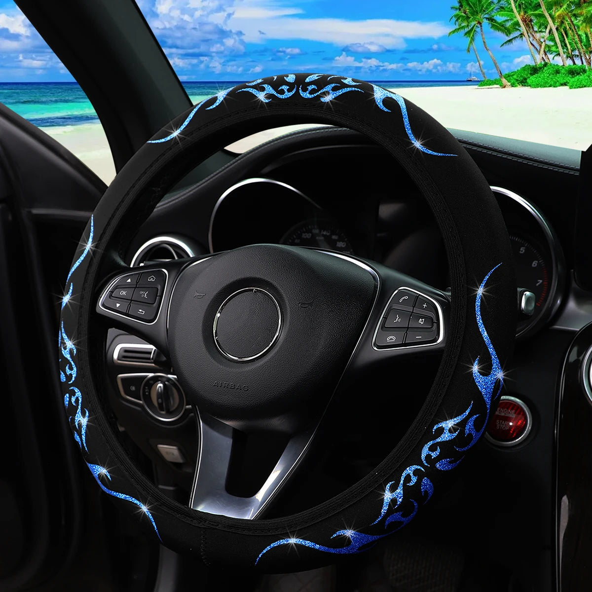 Meikaxiu Bling Flame Totem Steering Wheel Cover For Cars