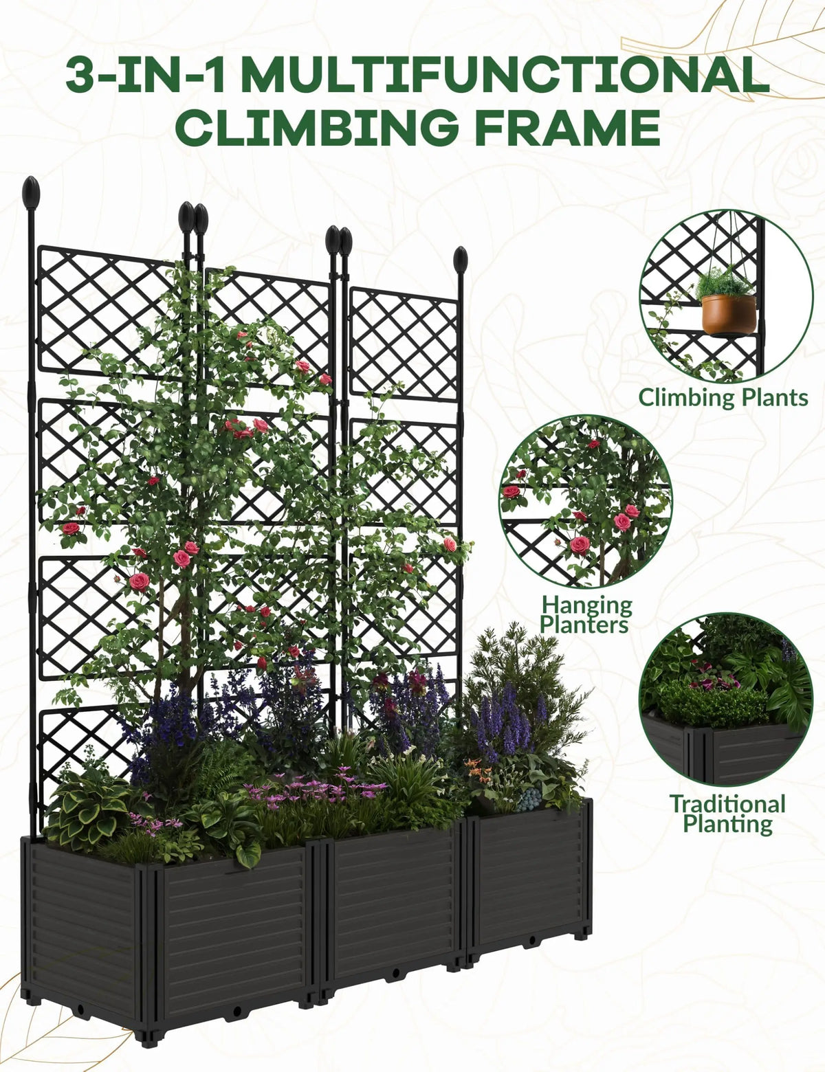 HiMISS Trellis Planter Box With Raised Garden Bed For Climbing