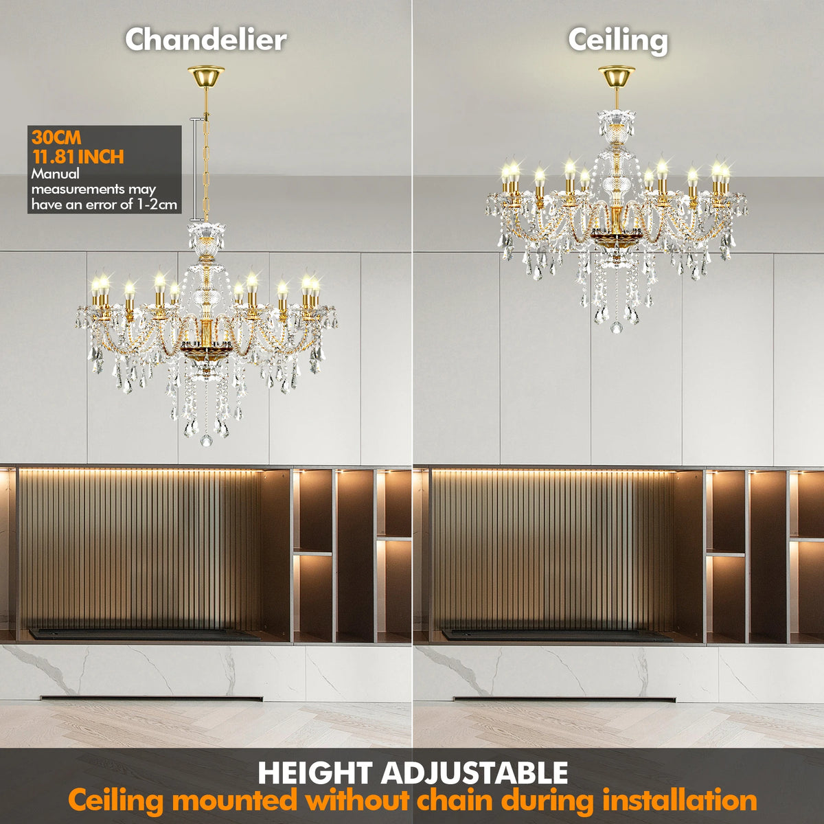 Modern K9 Crystal Chandelier With Adjustable Chain Pendant Light