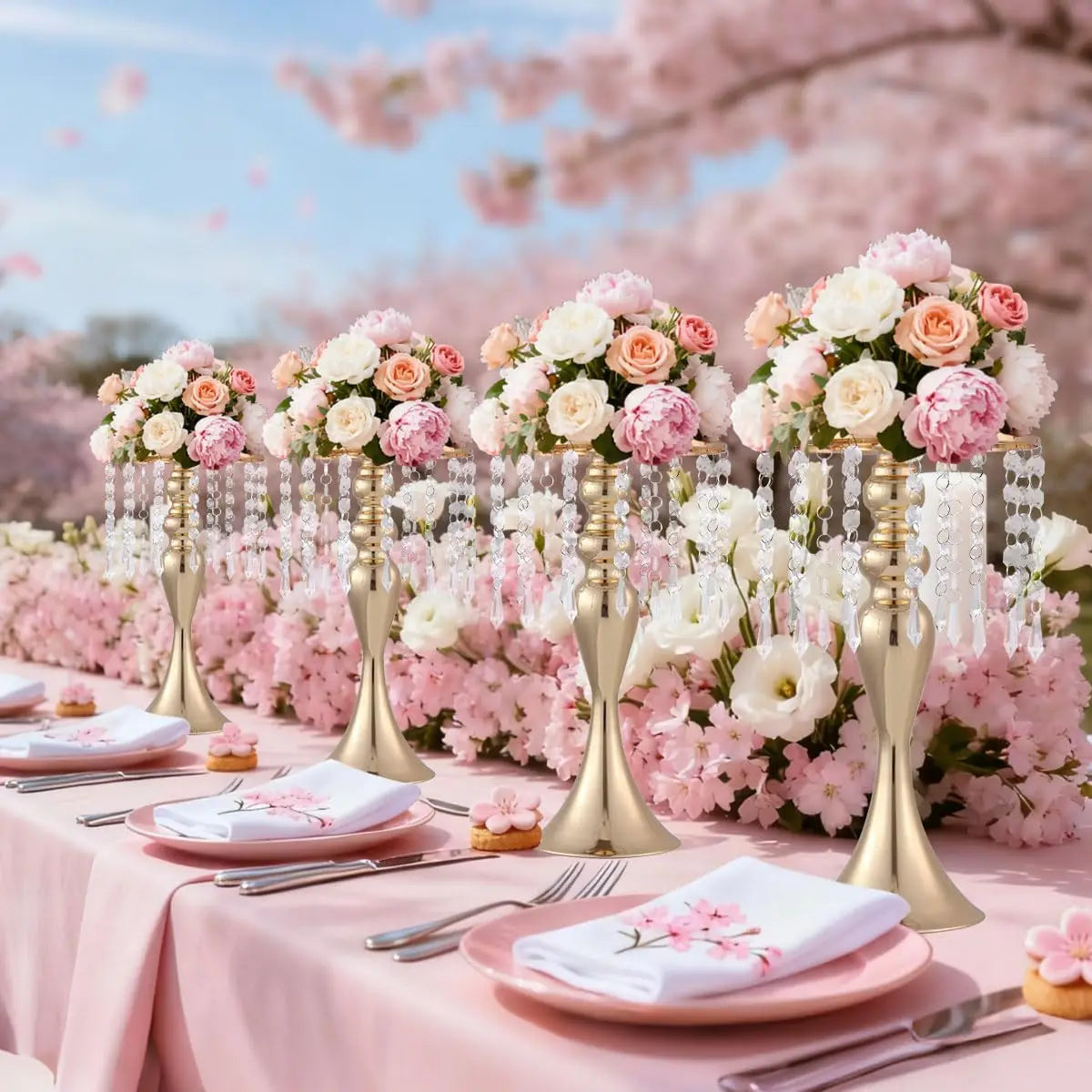 Vincigant Metal Flower Stands With Crystal Beads Wedding Centerpieces