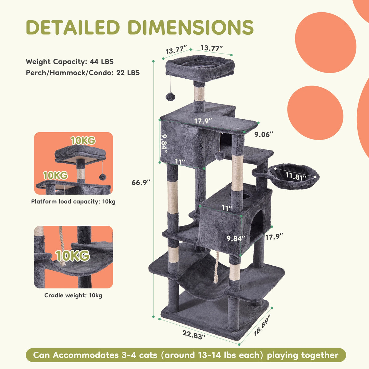 JHK Multilevel Cat Tree Tower Featuring Sisal Posts And Condo