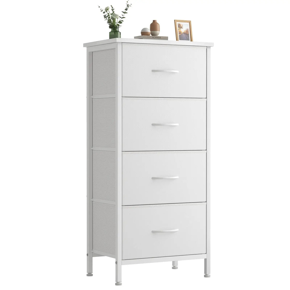 XIUWO Nightstand With 4 Fabric Drawers And Wooden Top Bedside Table