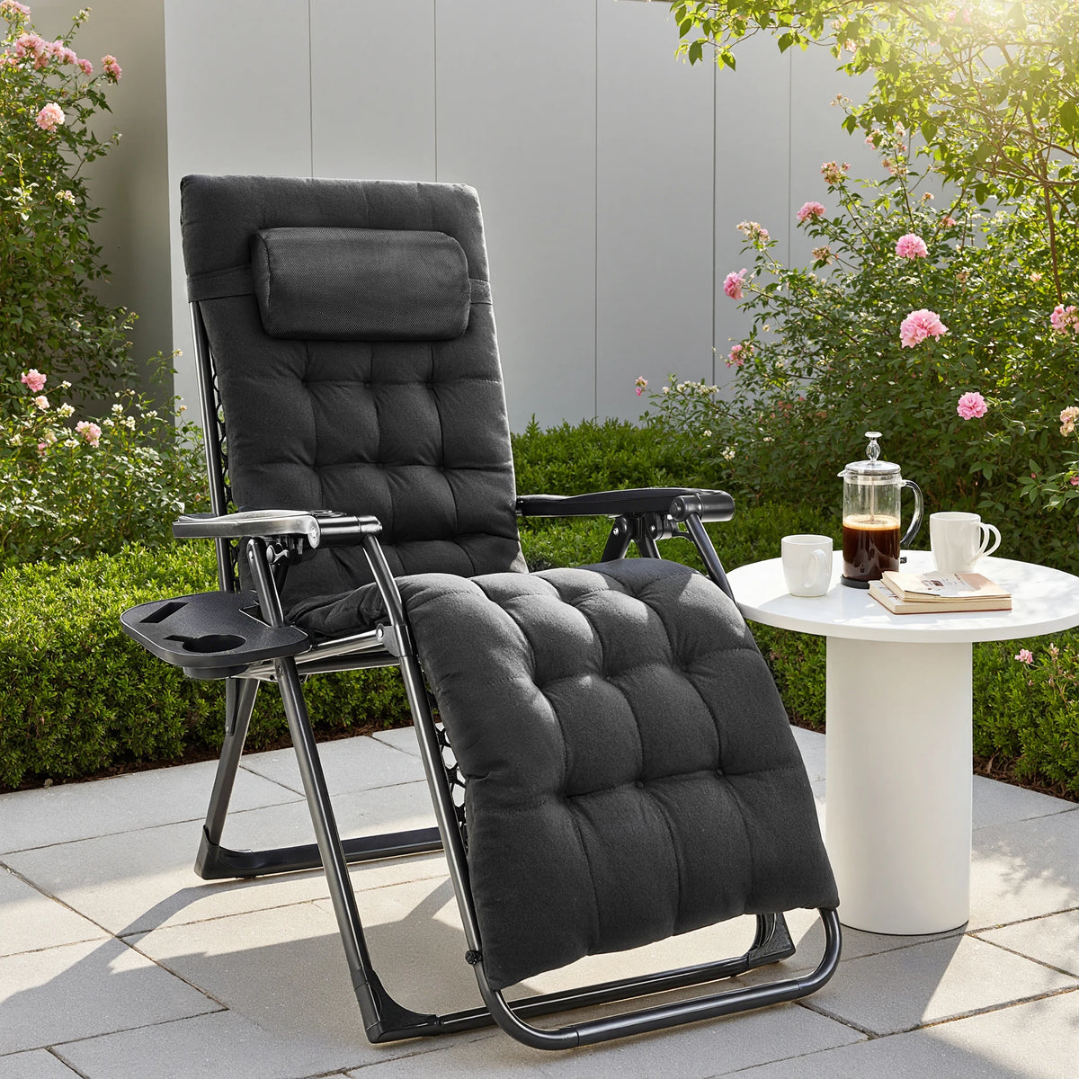 JHK Zero Gravity Folding Recliner With Cup Holder Cushion