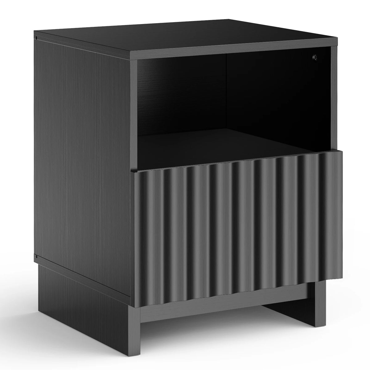 TinyNest Wood Nightstand With Fluted Drawers And Open Shelf