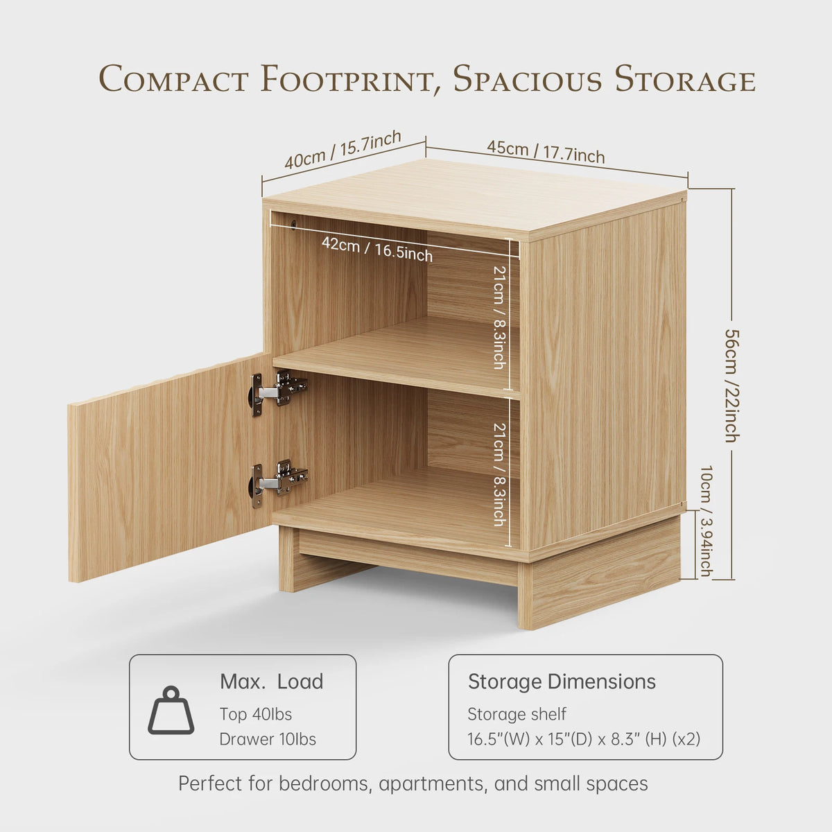 TinyNest Wood Nightstand With Fluted Drawers And Open Shelf