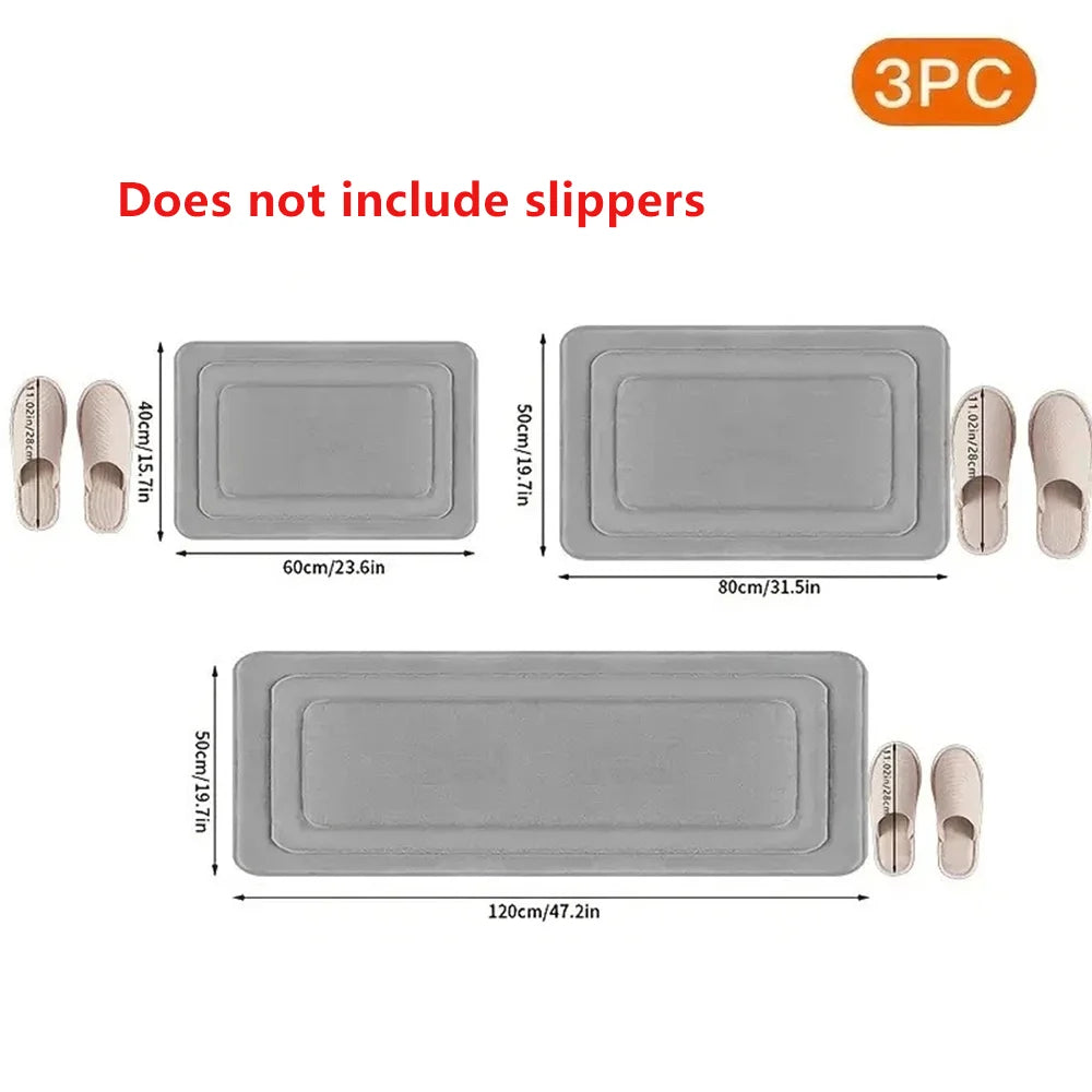 Absorbent Bath Mats Set Non Slip Memory Foam Rugs Bathroom