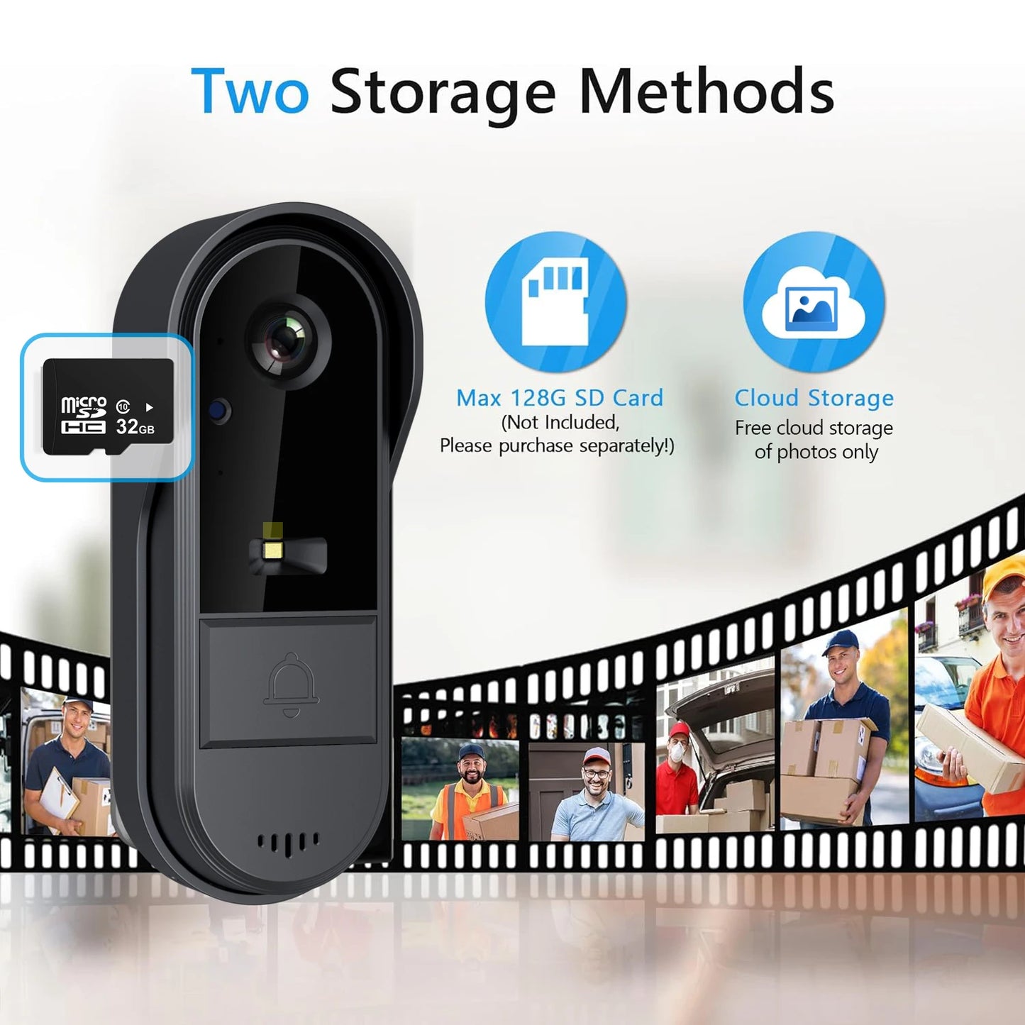 XBIBI WiFi Doorbell 1080P Two Way Audio Waterproof Storage