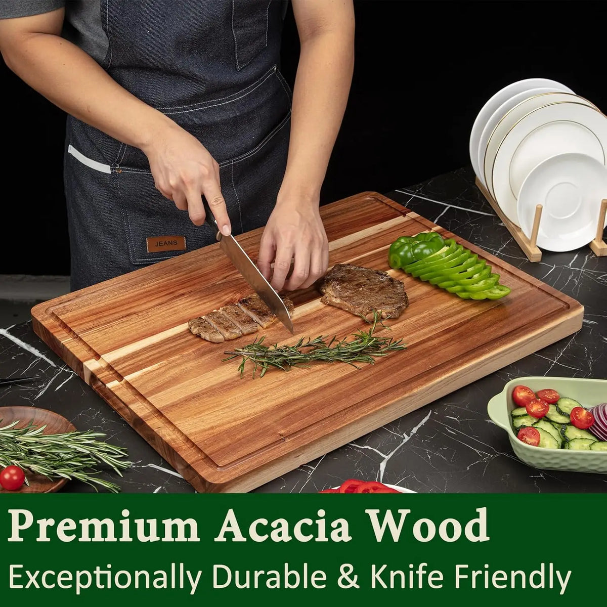 Twister CK Acacia Wood Cutting Board With Side Handles