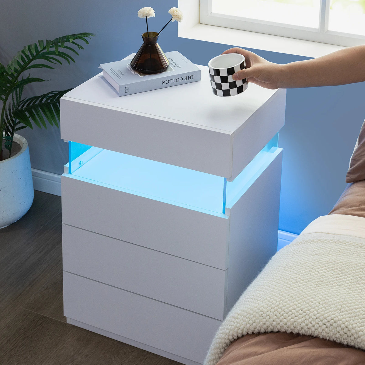 Cubehom LED Nightstand With Four Drawers Modern Bedroom Table