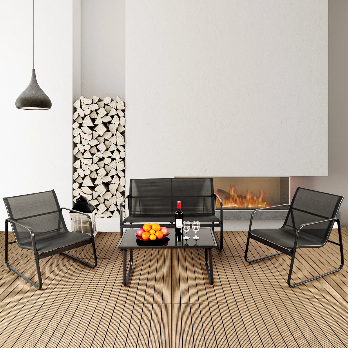 JHK Outdoor Patio Furniture Set With Table And Metal Frame