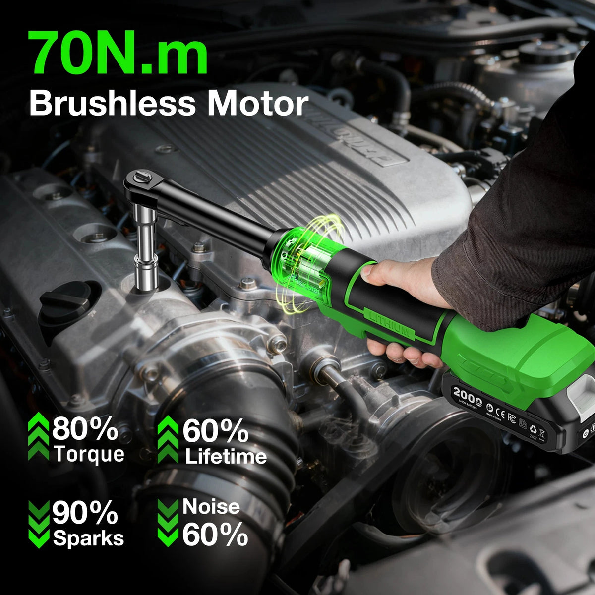 TaskStar 21V Cordless Ratchet Wrench Three Eighths Drive With Two Batteries