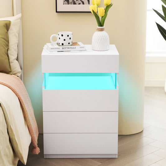 Cubehom LED Nightstand With Four Drawers Modern Bedroom Table
