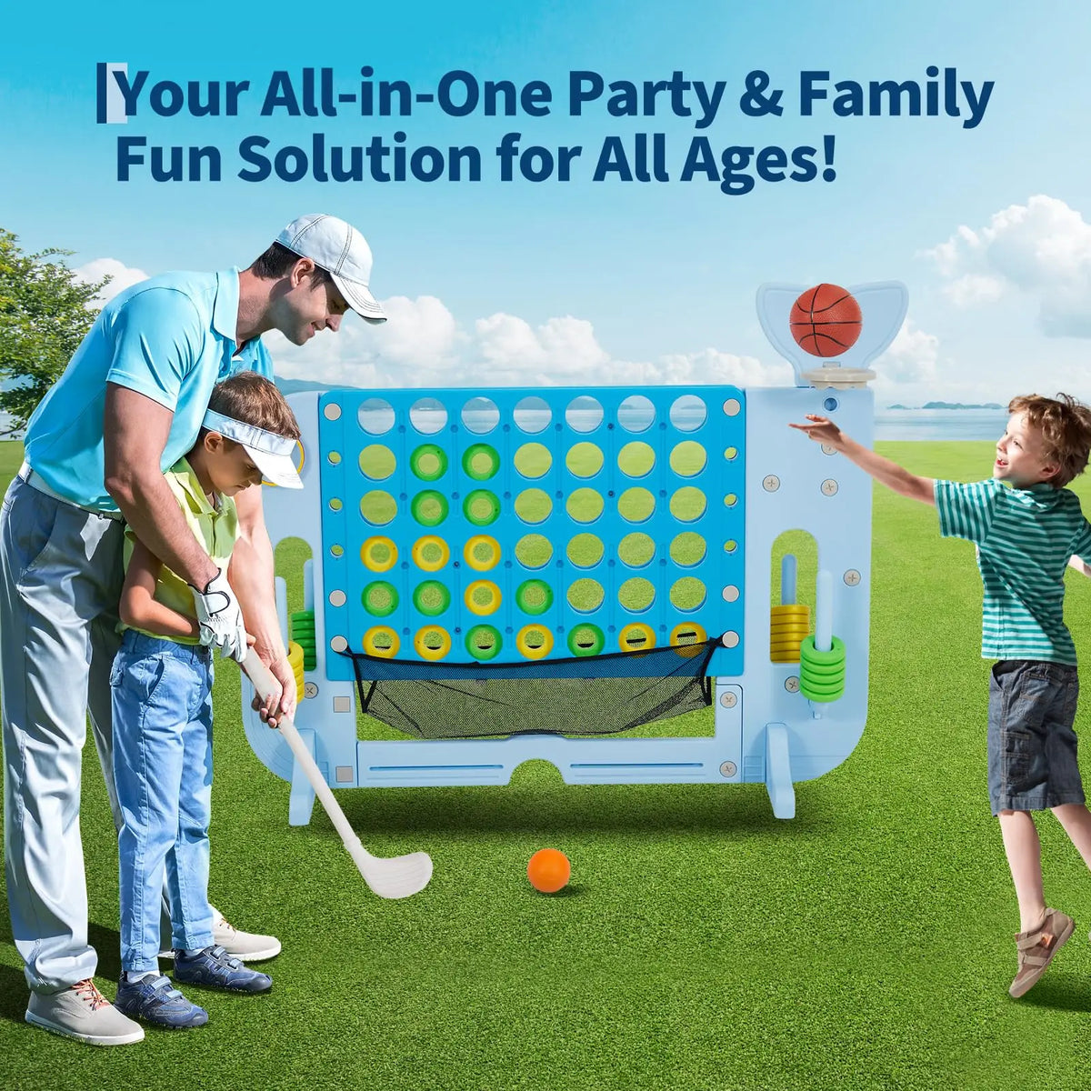 HiMISS Adjustable Four In A Row Game With Ring Toss