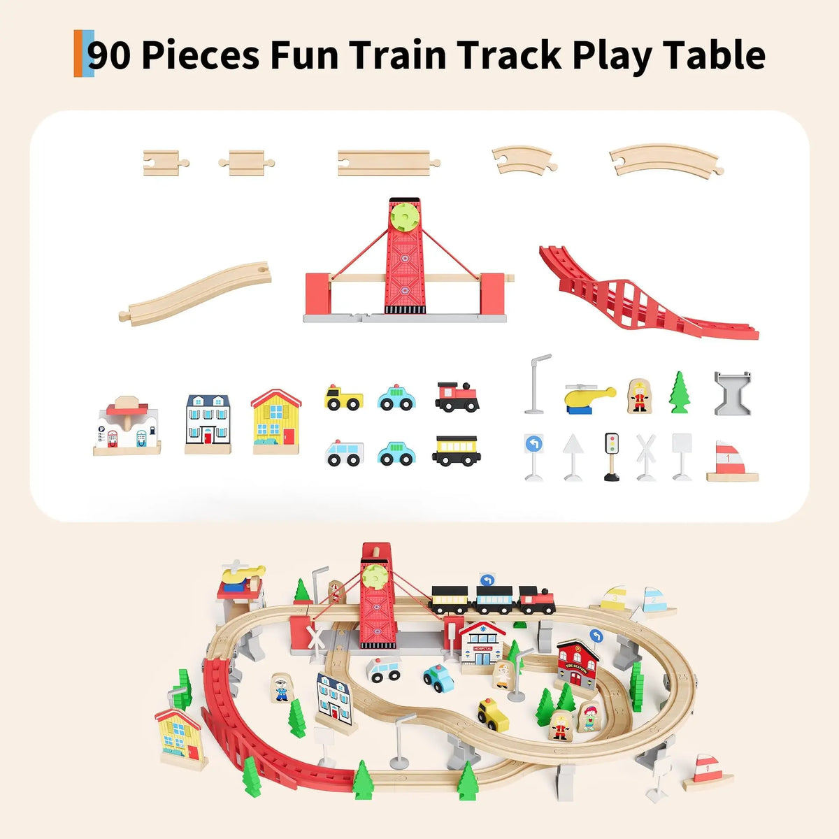 HiMISS Wooden Kids Train Table Set With Tracks And Storage