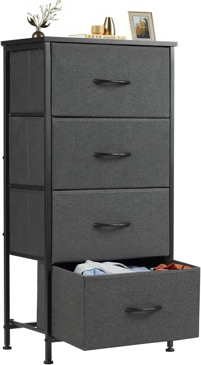 XIUWO Nightstand With 4 Fabric Drawers And Wooden Top Bedside Table