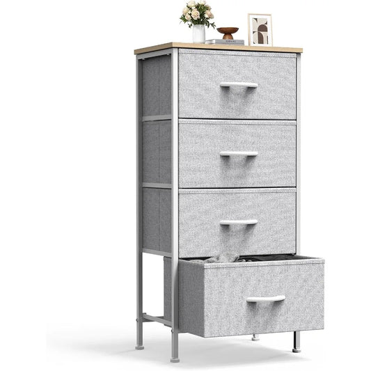 XIUWO Nightstand With 4 Fabric Drawers And Wooden Top Bedside Table