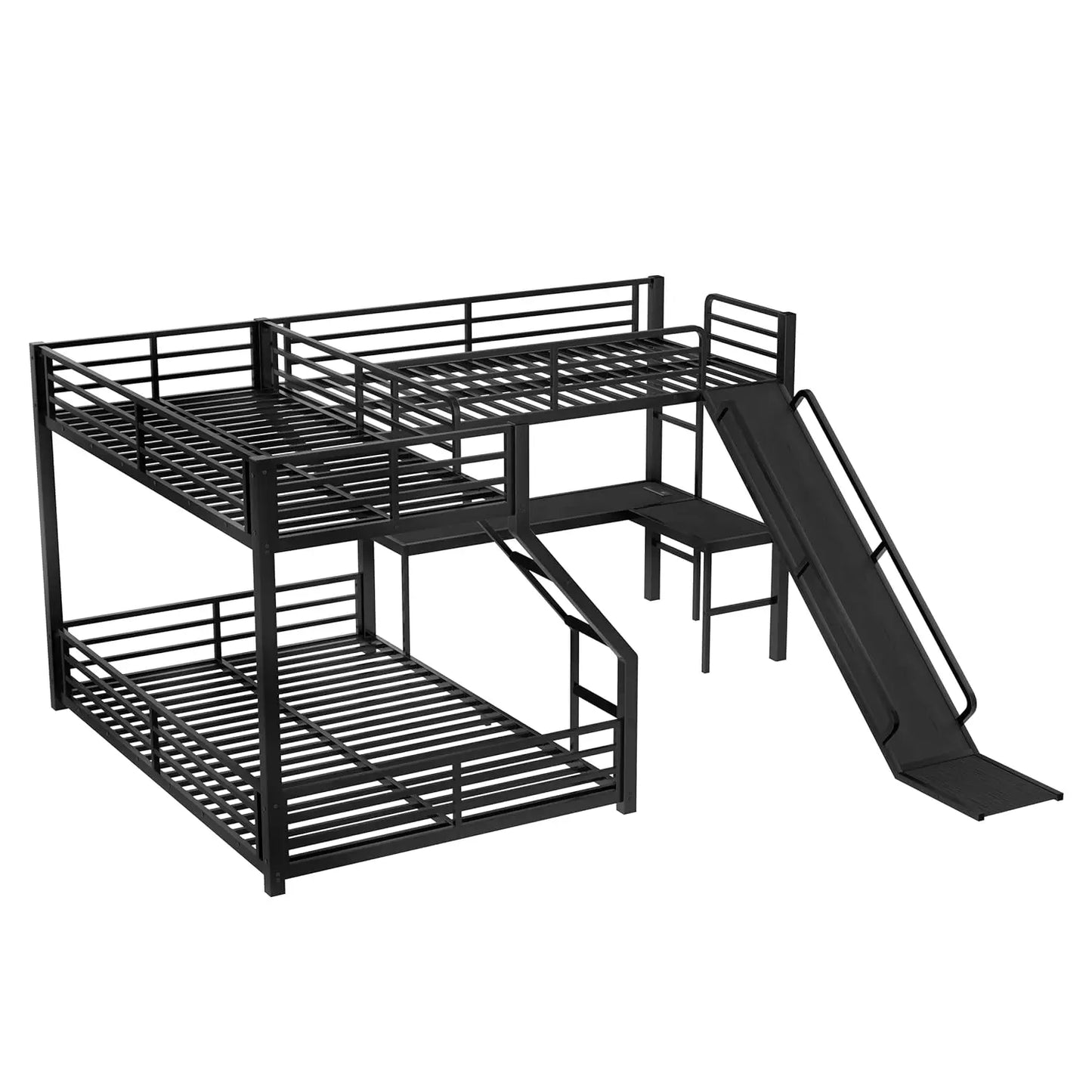 L Shaped Triple Bunk Bed With Desk And Slide For Space Saving